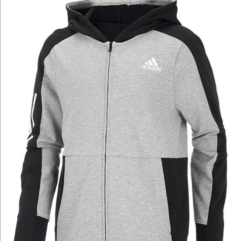 Adidas Gray Black Zip Up Hoodie Boys New Tag - Picture 7 of 8